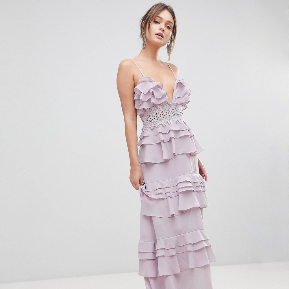 Lilac Frill Layered Maxi Dress